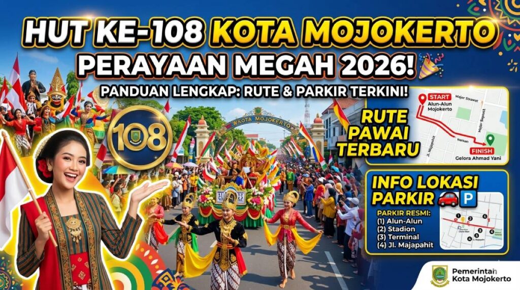HUT ke-108 Kota Mojokerto 2026_ Info Lokasi Parkir dan Rute Pawai Terbaru
